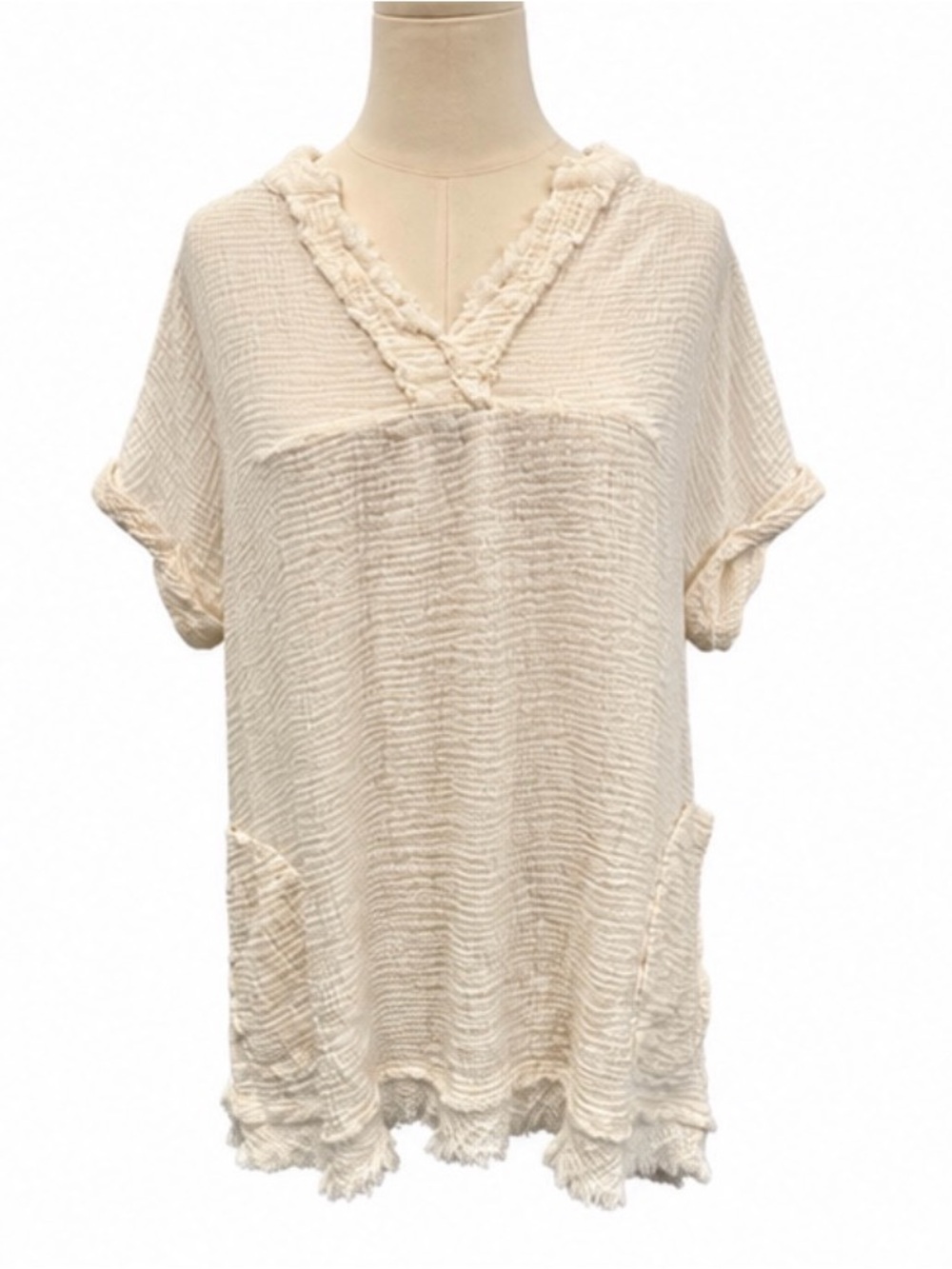 Entro Ivory Gauze Pocket Tunic Top Pockets – Size Medium